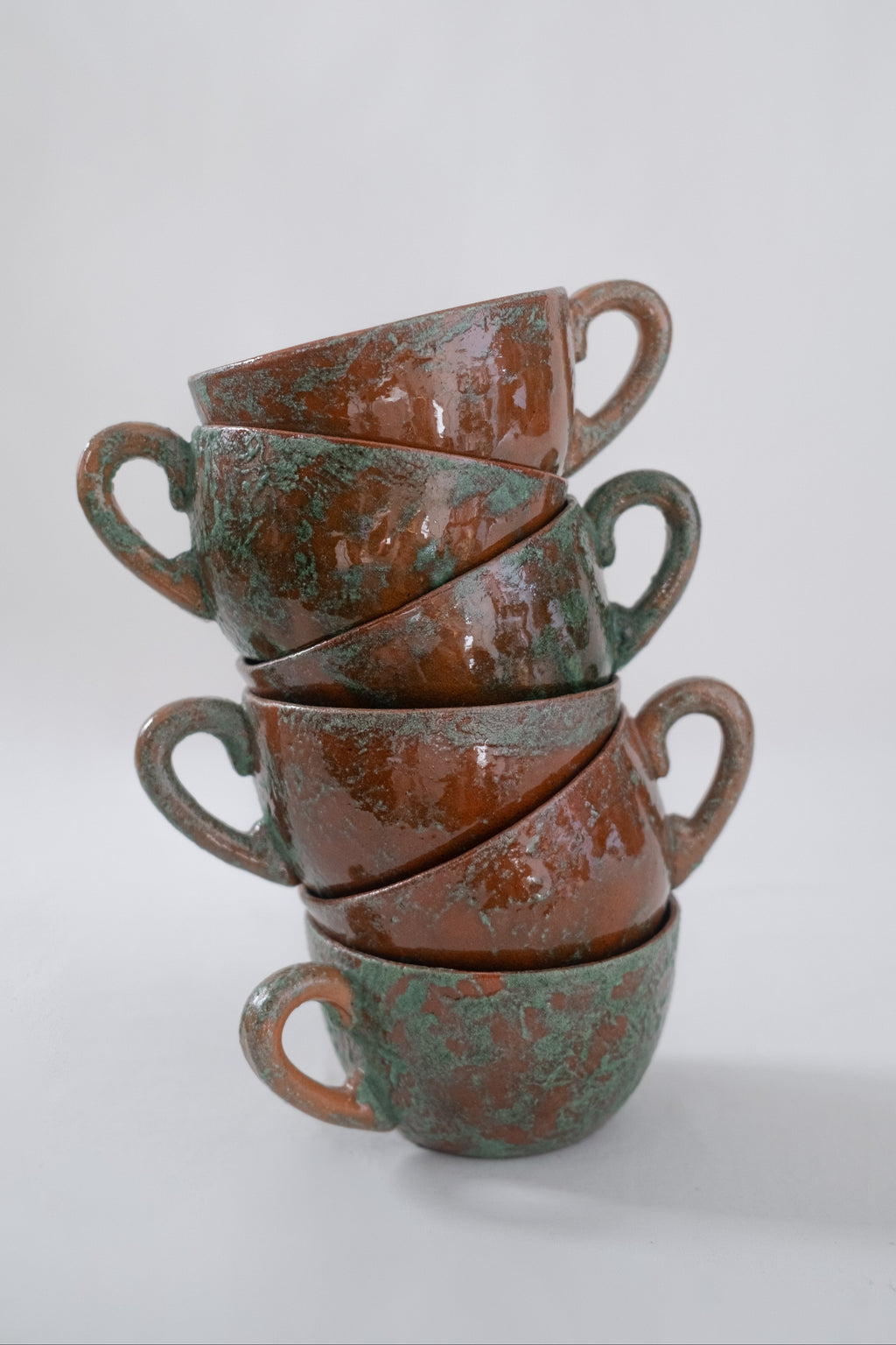 SET DE 6 TASSES EN GRÈS MARRON/VERT