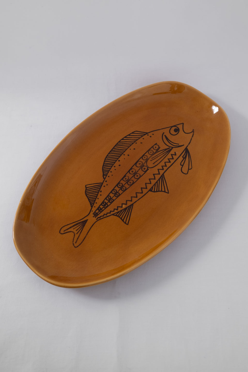 PLAT EN CÉRAMIQUE ORANGE MOTIF POISSON
