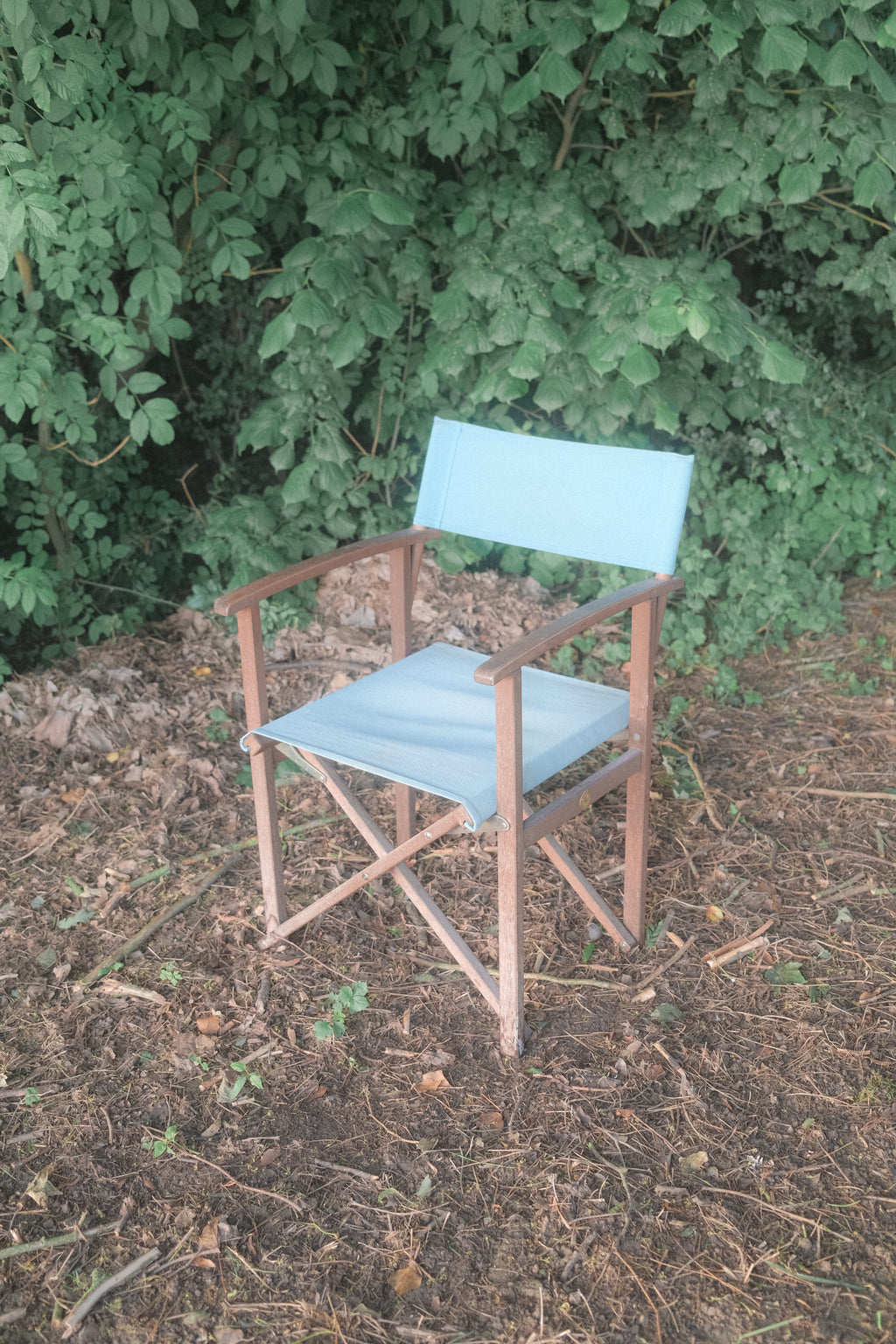 CHAISE DE RÉALISATEUR EN BOIS ET TISSU BLEU