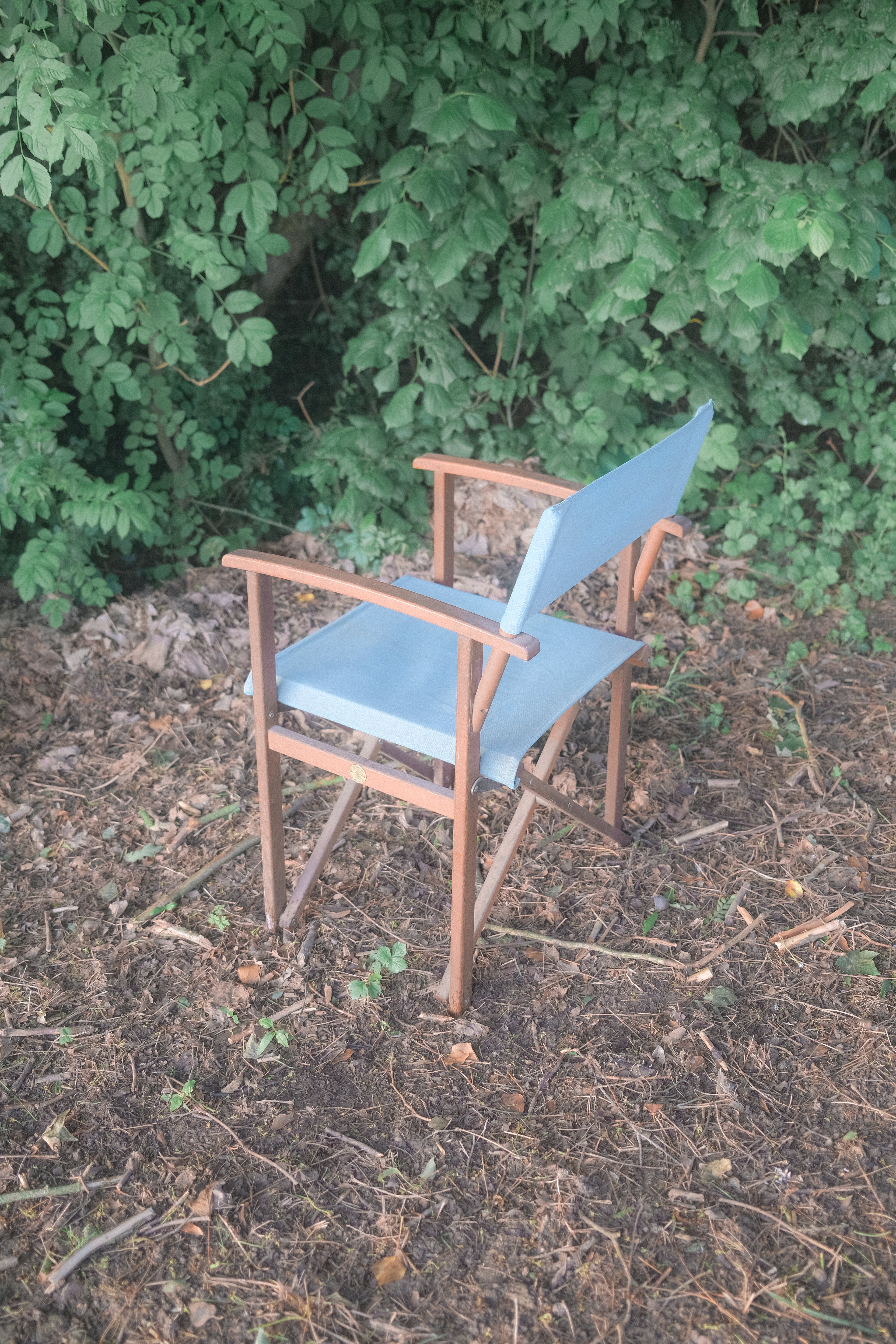 CHAISE DE RÉALISATEUR EN BOIS ET TISSU BLEU