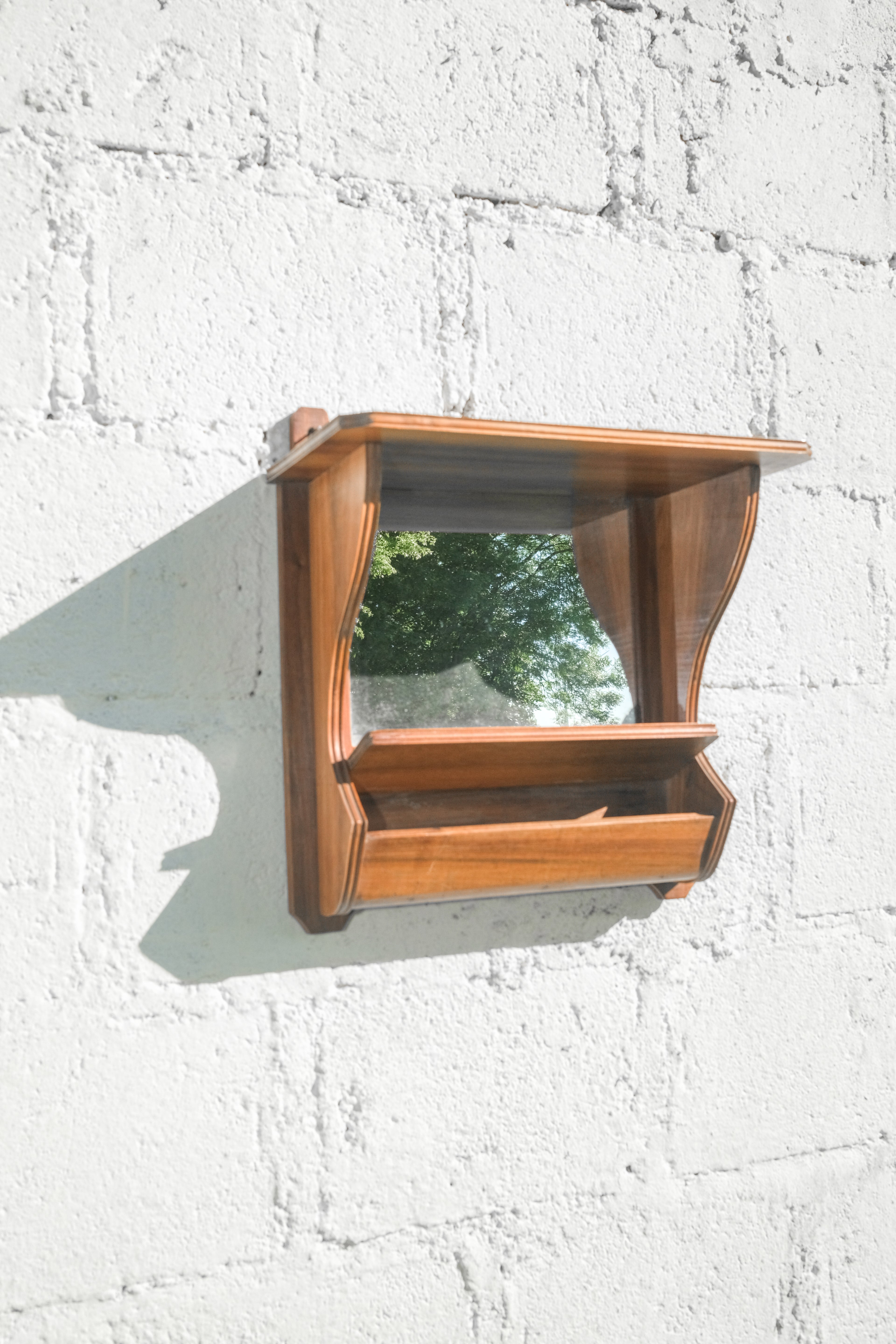 ÉTAGÈRE/MIROIR MURAL EN BOIS BRUTE ANNÉE 1940