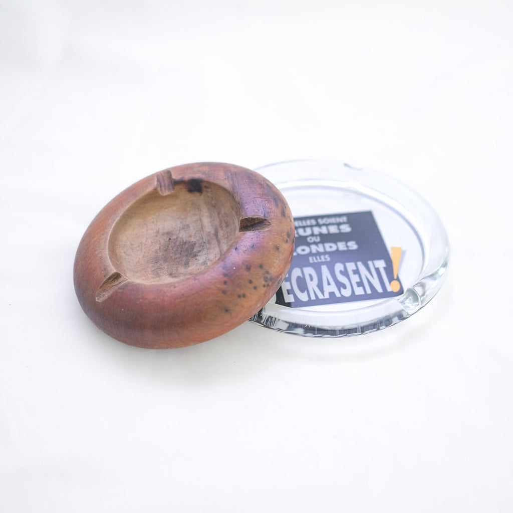 CENDRIER EN BOIS ET VERRE