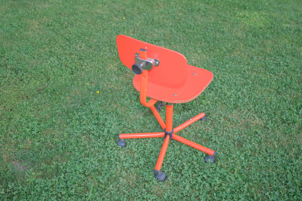 CHAISE DE BUREAU ANNÉE 1980/1990 EN BOIS ET MÉTAL ROUGE