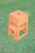 TABOURET / ESCABEAU D’ATELIER EN BOIS ET MÉTAL ORANGE