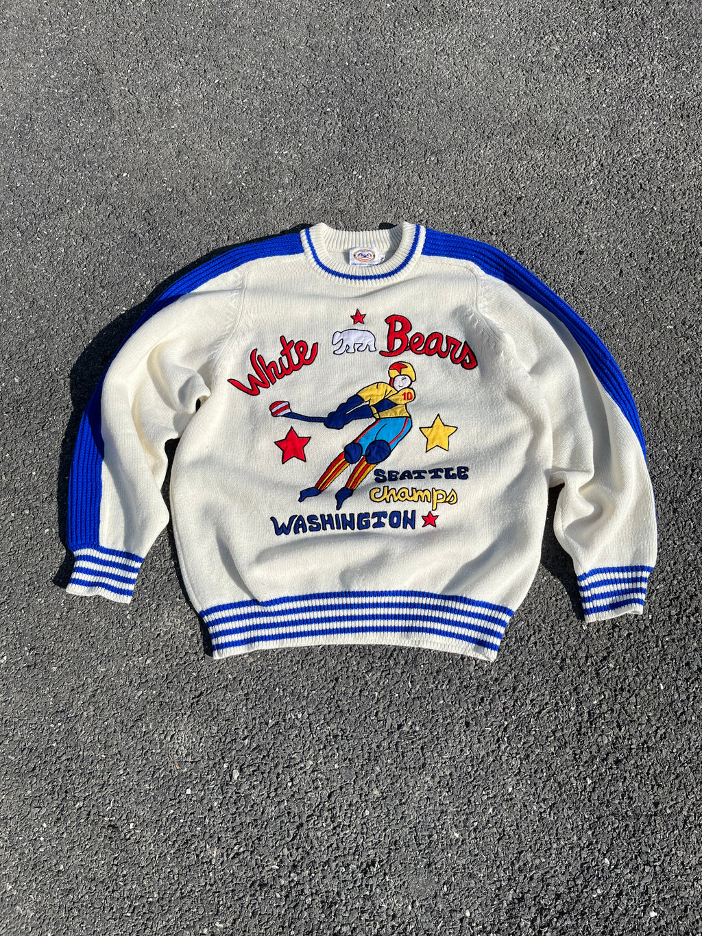 PULL EN LAINE DES WHITE BEARS BLANC ET BLEU
