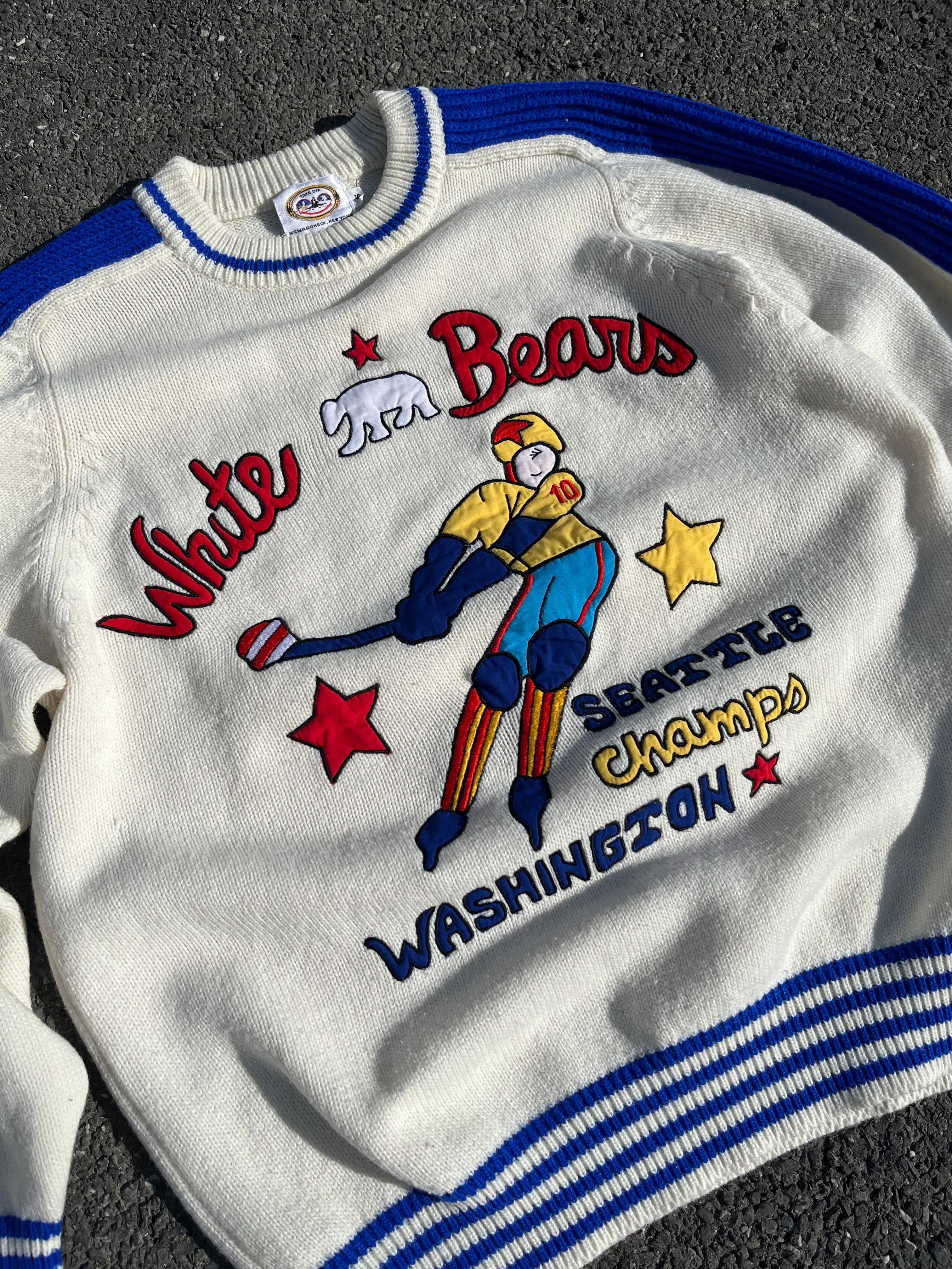 PULL EN LAINE DES WHITE BEARS BLANC ET BLEU