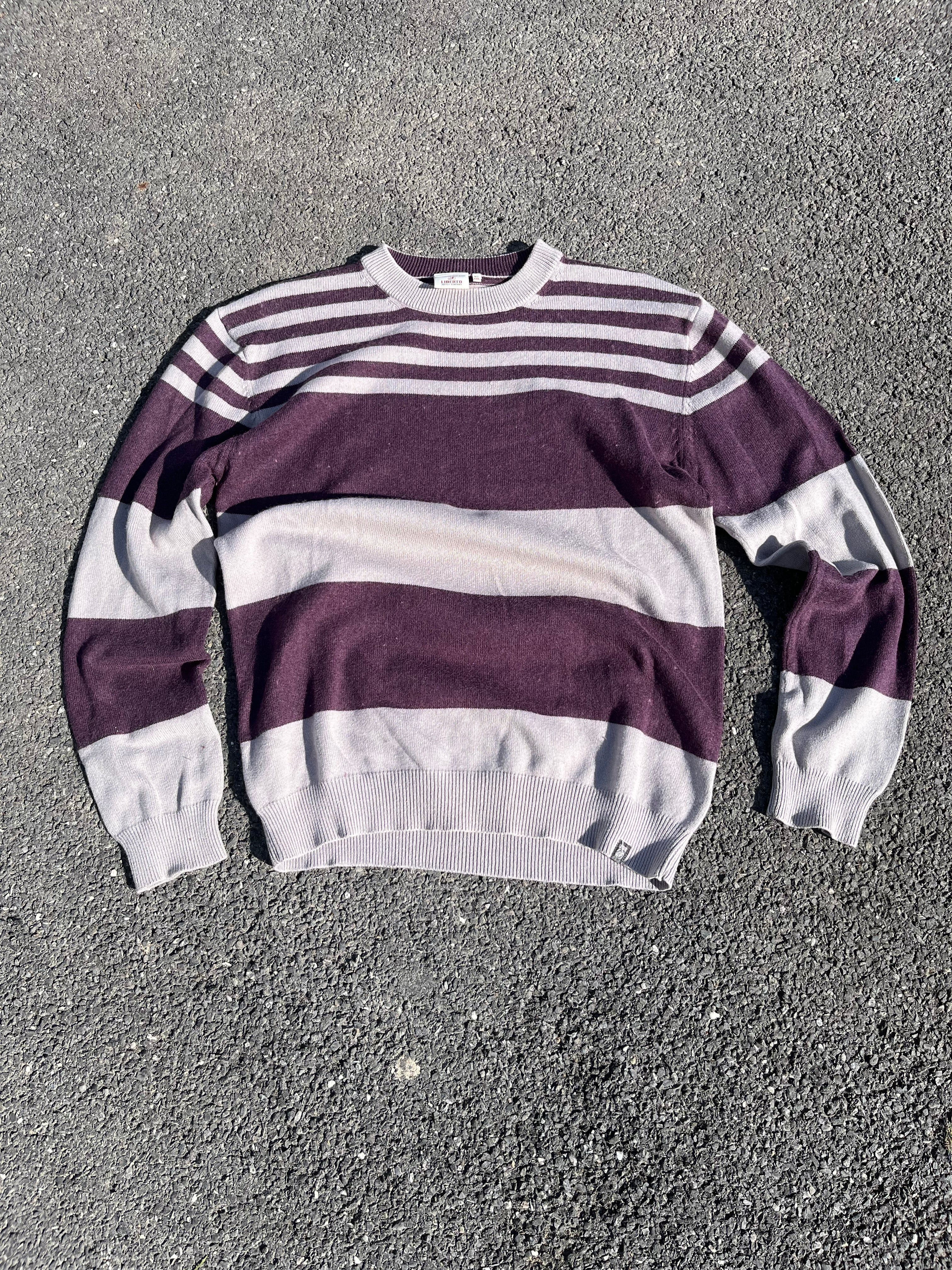 PULL EN LAINE RAYÉ BORDEAUX ET GRIS