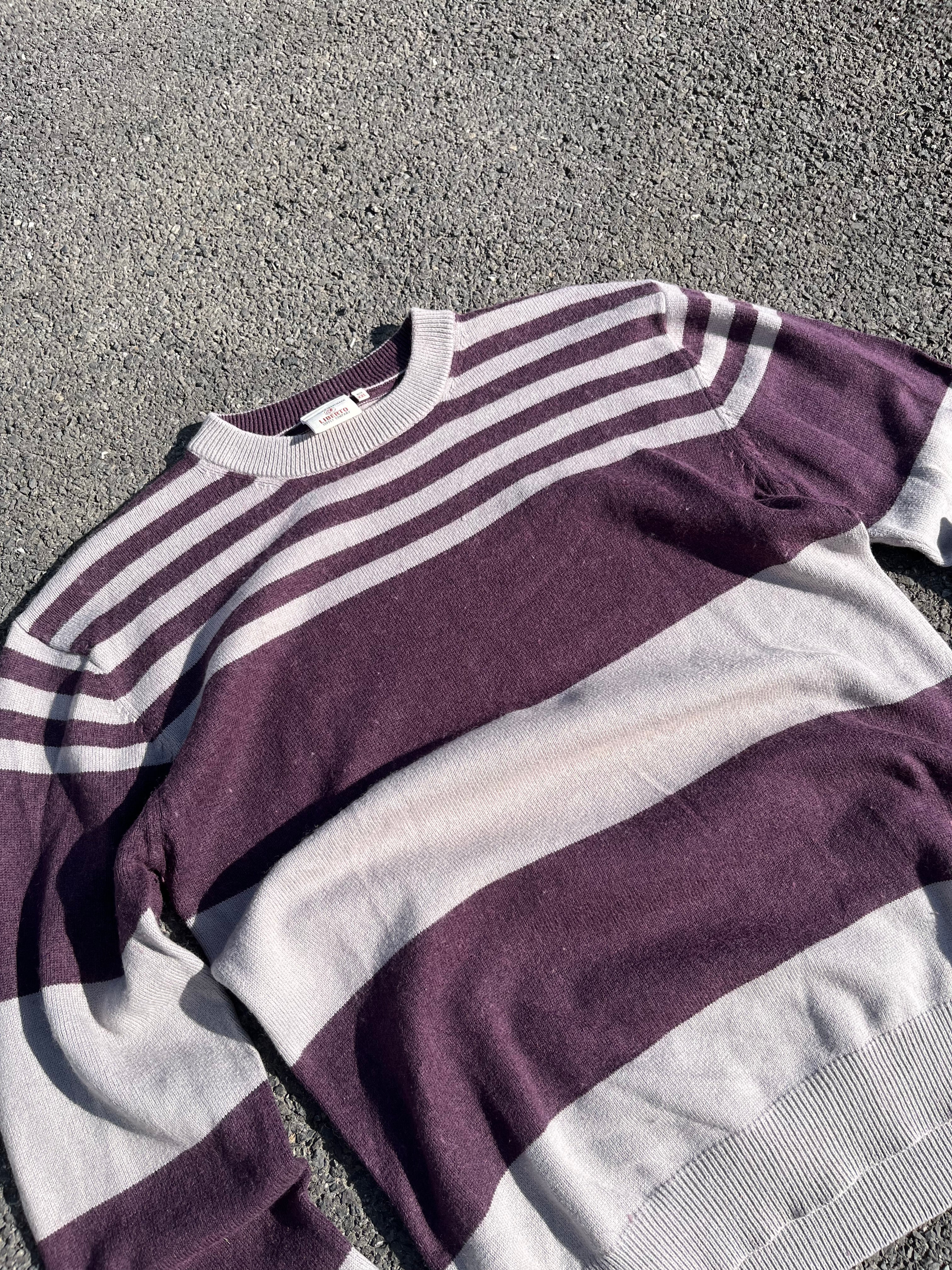 PULL EN LAINE RAYÉ BORDEAUX ET GRIS