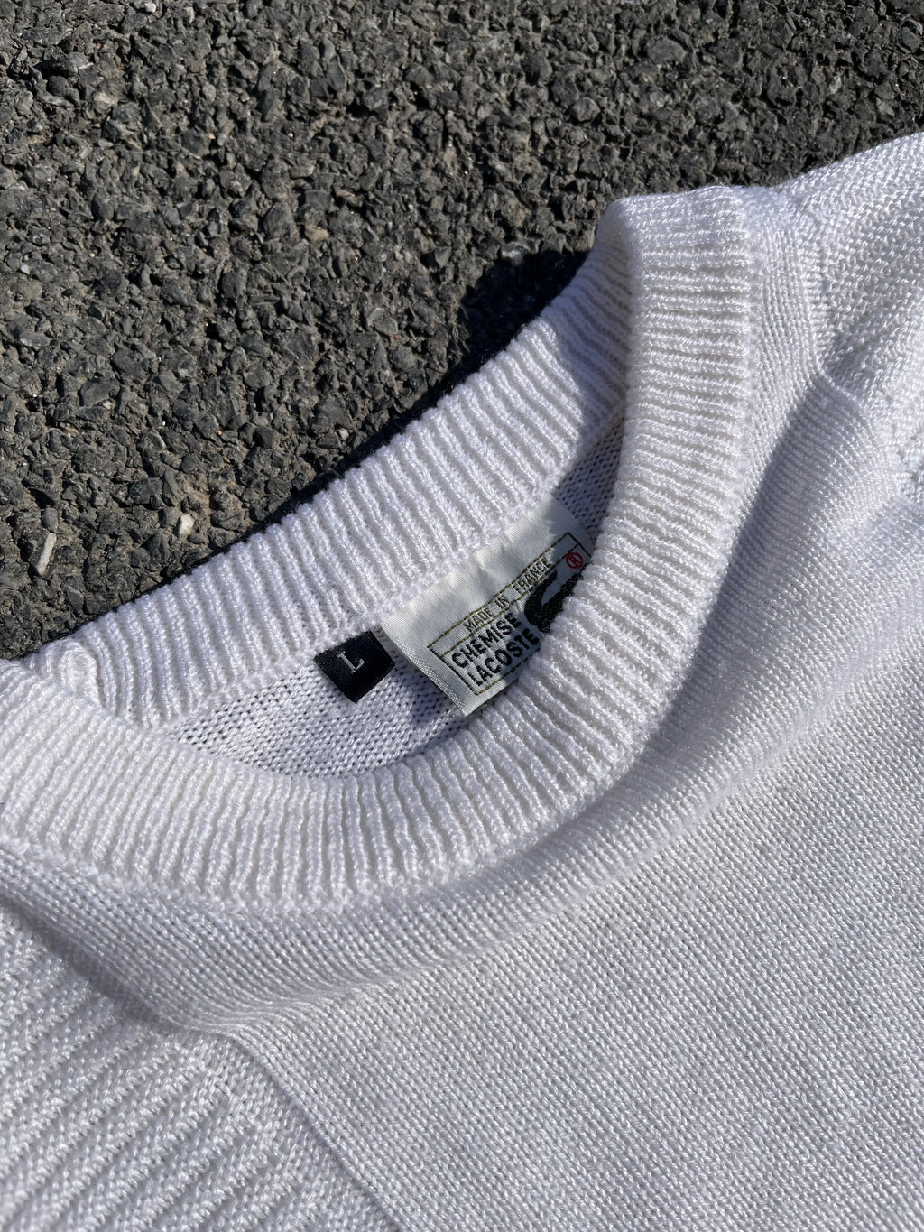 PULL EN LAINE LACOSTE BLANC MADE IN FRANCE