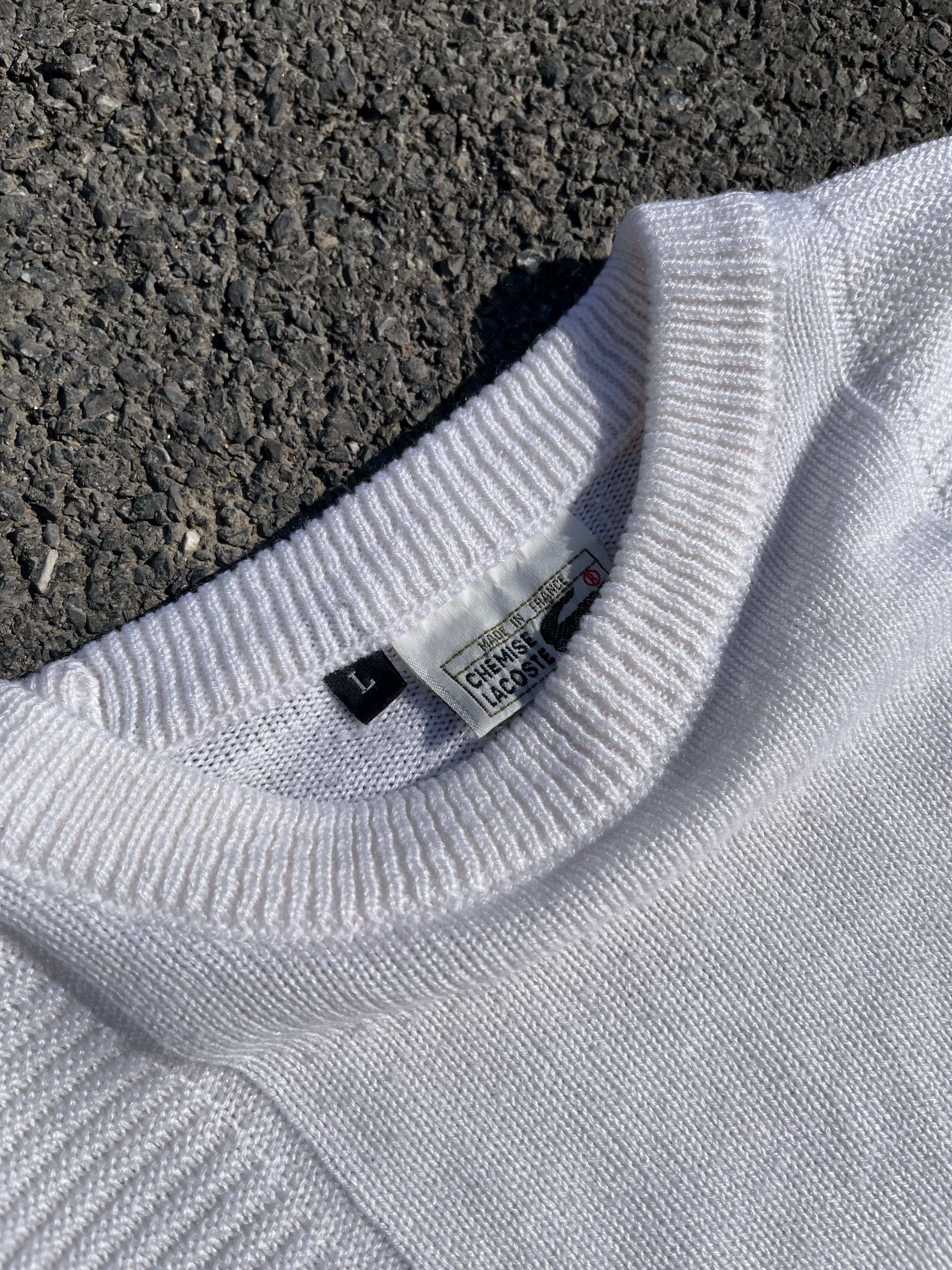 PULL EN LAINE LACOSTE BLANC MADE IN FRANCE