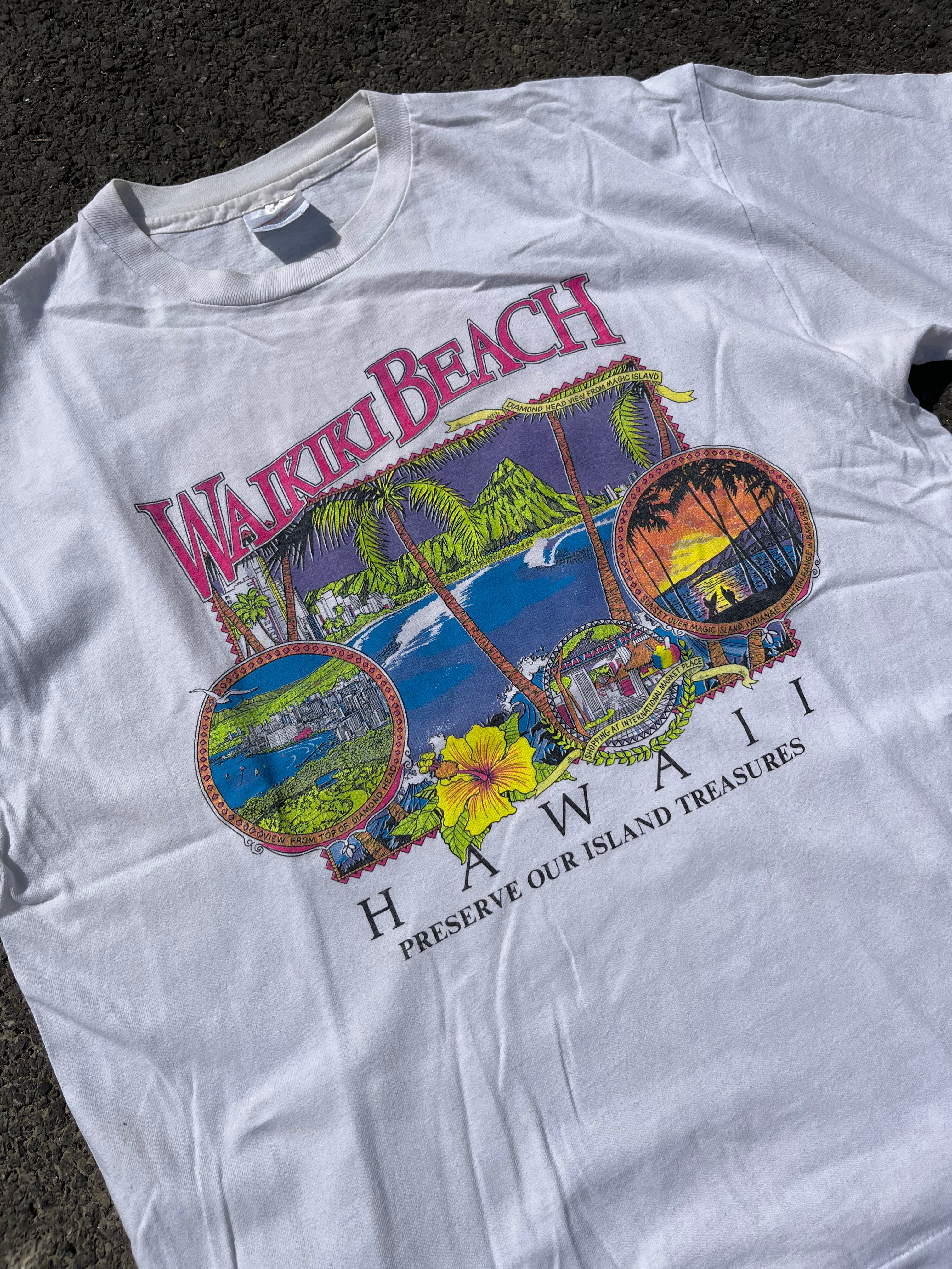 T-SHIRT SOUVENIR HAWAI SINGLE STITCH BLANC